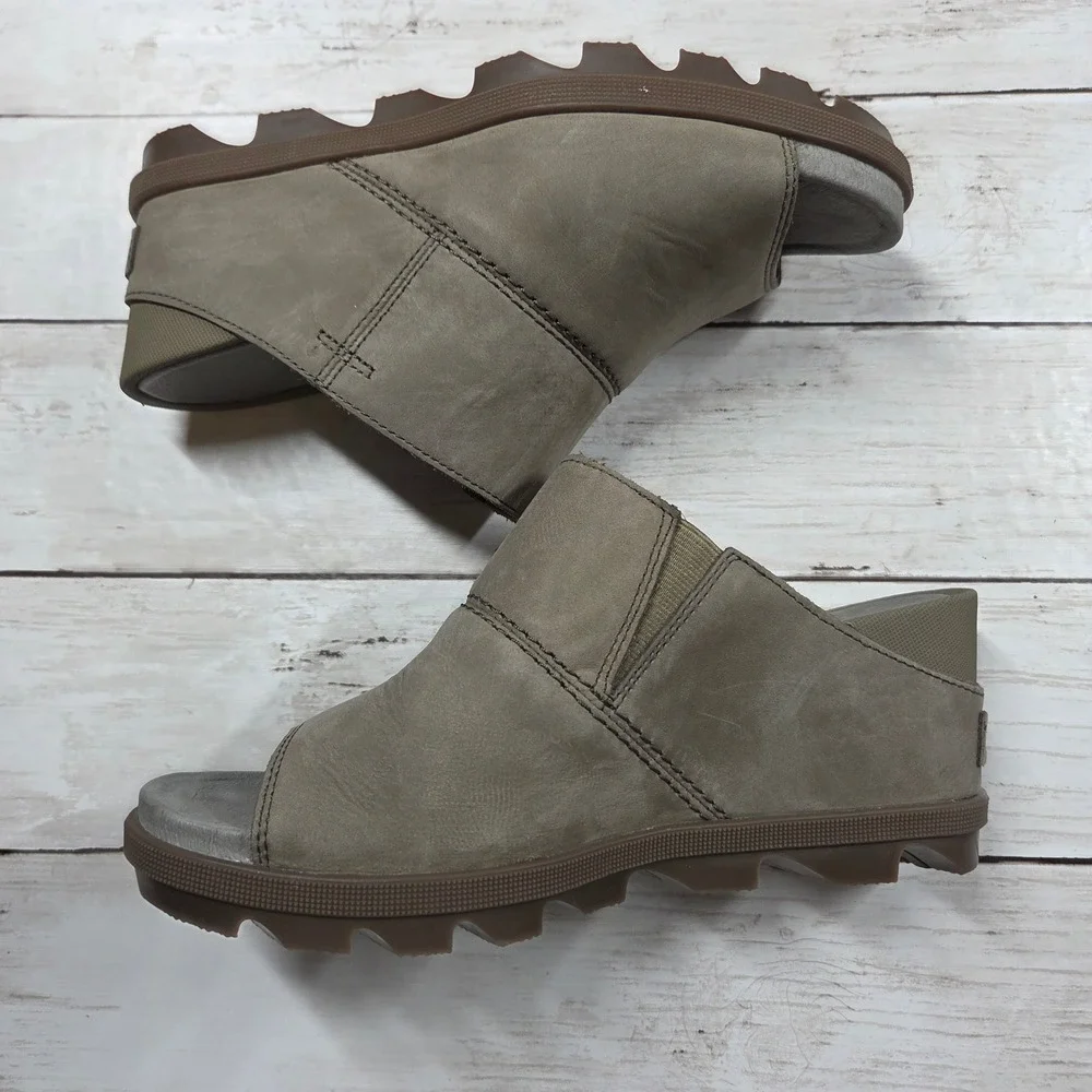 Sorel Joanie II Mule Sandal Peep Toe Wedge Women 8.5 Brown Grey NL3283-365